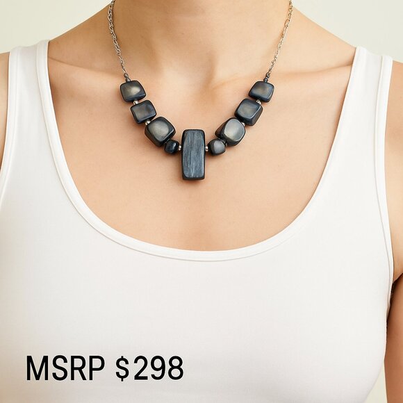 Abalone Beaded Sterling Silver 925 Black Necklace Iridescent Gemstone 16inch - Picture 1 of 6